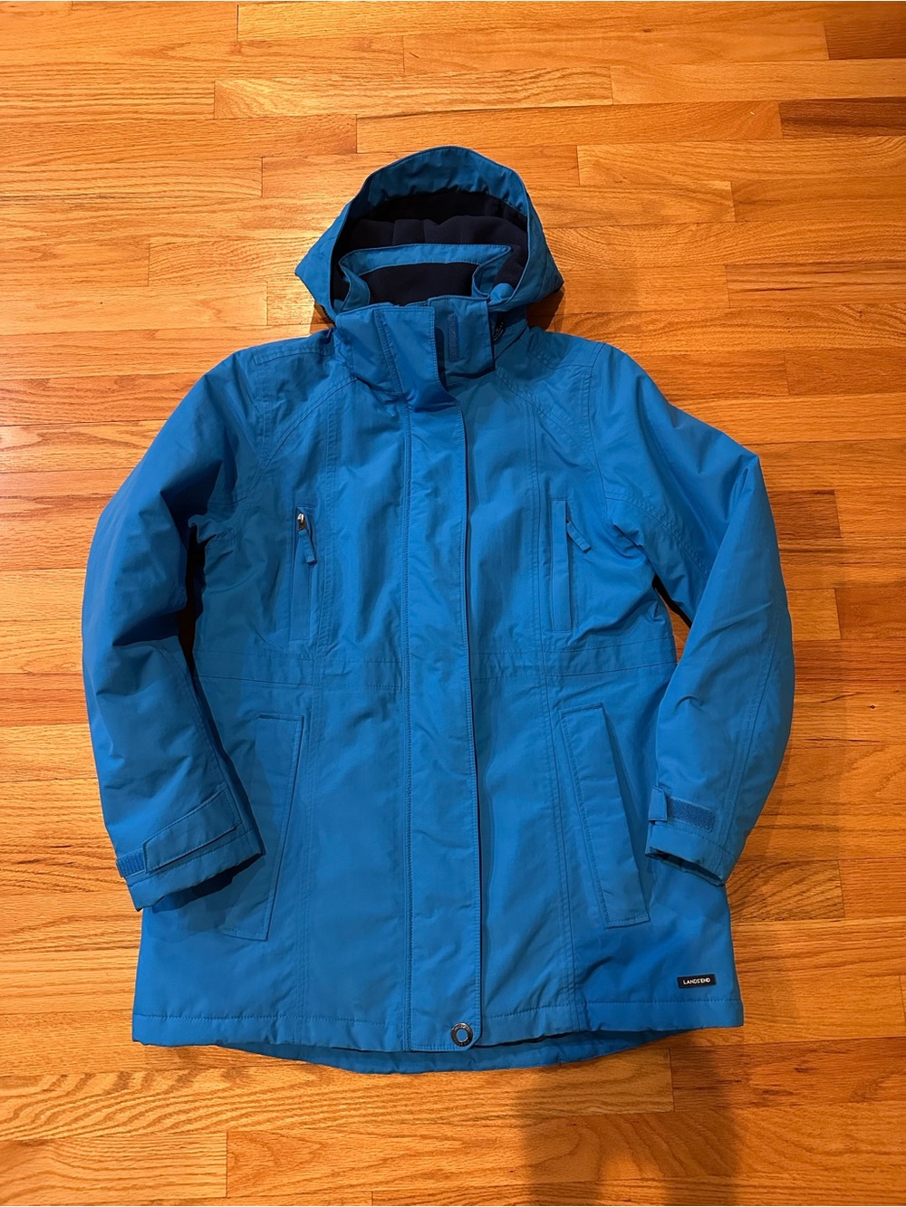 Bright Teal Blue Hooded Lands End Winter Jacket